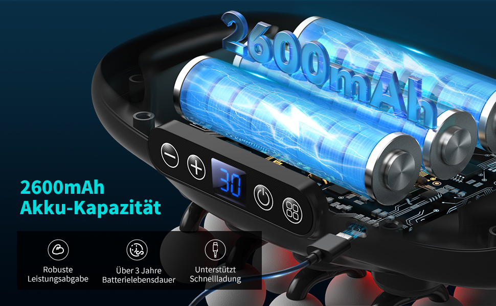 Масажний пістолет VTT з 16 насадками для глибокого масажу м'язів спини та плечей, 3 режими, 30 швидкостей, акумулятор 2600mAh