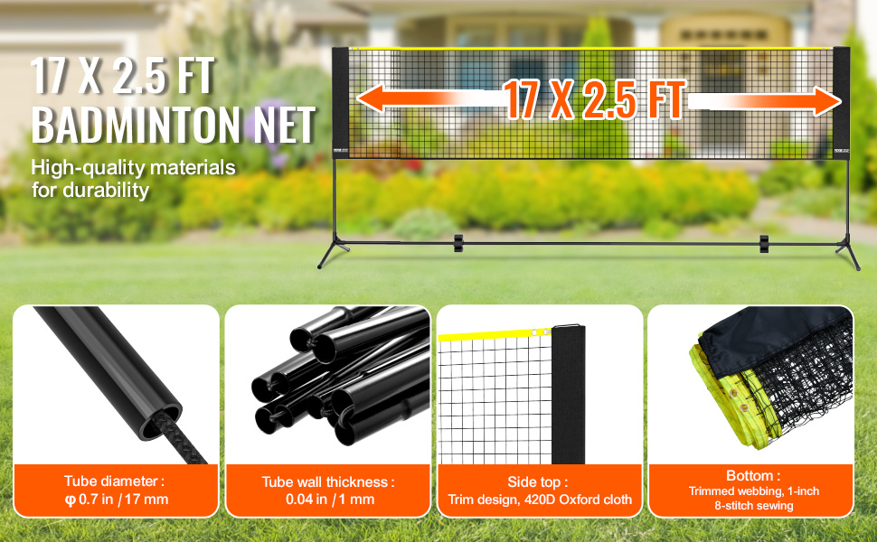 М'яка сітка для бадмінтону VEVOR, регульована по висоті, 510 x 155 x 103 см, складне поле для піклболу, портативна, легка в збірці, комплект сітки для тенісу з стійками та сумкою