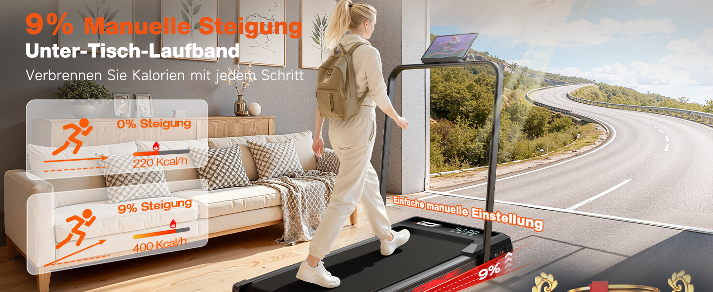 Складане бігове доріжки 4-в-1 з ручним нахилом 9%, тихий електричний біговий тренажер до 10 км/год, безщітковий двигун 3.0 PS, амортизація, LED-дисплей, компактний, для дому та офісу
