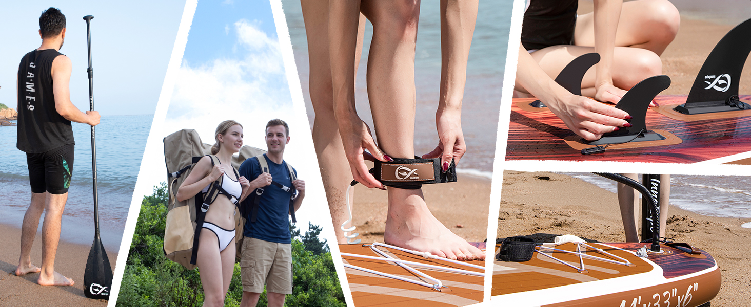 Надувні SUP-дошки InnoExpo 11' з преміум аксесуарами: широка, стабільна дошка з антиковзким деком для підлітків та дорослих (дерево)