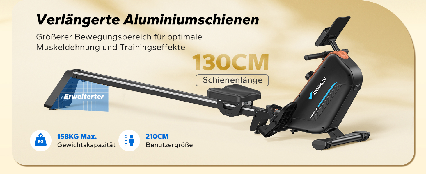 Гребний тренажер MERACH R15B2 для дому, складаний, з магнітним гальмом, тихий, з додатком, подовжені рейки, ручне регулювання