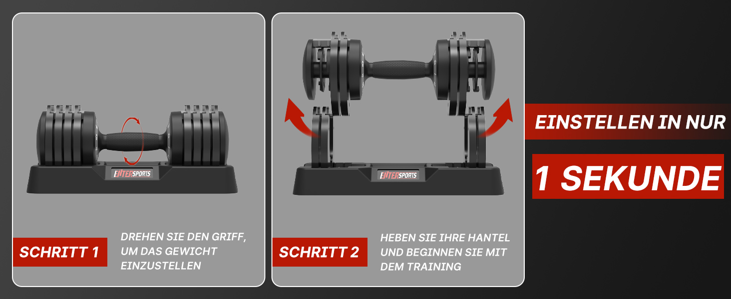 Регульовані гантелі EnterSports 12/18/27 кг з неслизькими ручками - для дому, офісу, фітнес-залу