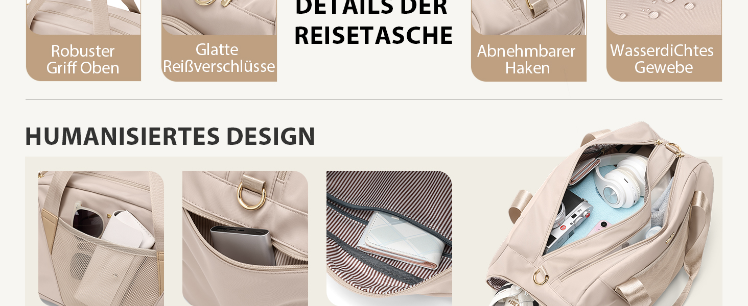 Спортивна сумка VNINE для жінок: легка, водонепроникна, для подорожей, фітнесу та тренувань (Beige)