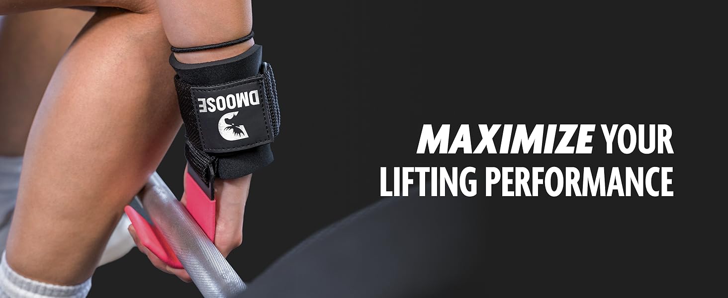 Набори для тяги DMoose Fitness для чоловіків та жінок (пара) - міцний нейлон з ремінцями на зап'ясті 8 мм - допоміжні засоби для тренажерного залу для пауерліфтингу та станової тяги - ручки для силових тренувань, червоні