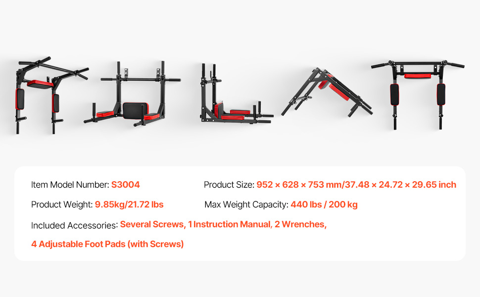 Кімнатна турнік VEVOR, турнік для дому, турнік для фітнесу, турнік для верхньої частини тіла, Power Tower Set, до 200 кг