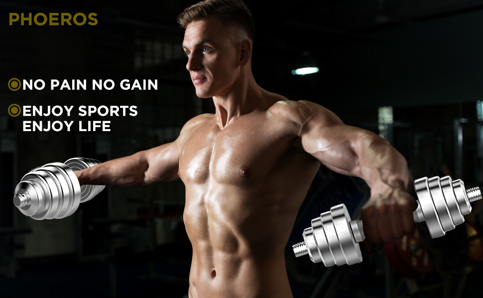 Регульований набір гантелей PHOEROS 20/30/40 KG: 3-в-1 (гантелі, штанга, гиря), сталеві гантелі для фітнесу вдома, для жінок та чоловіків, 20 KG