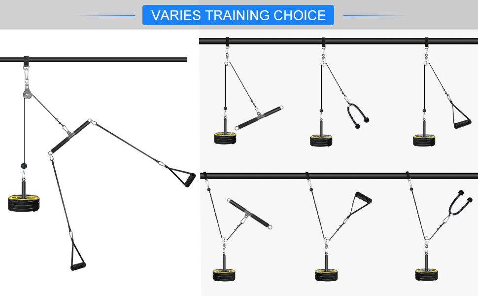 Система тяги тросового шківа Fitness Lat з мотузкою, ручкою та штангою