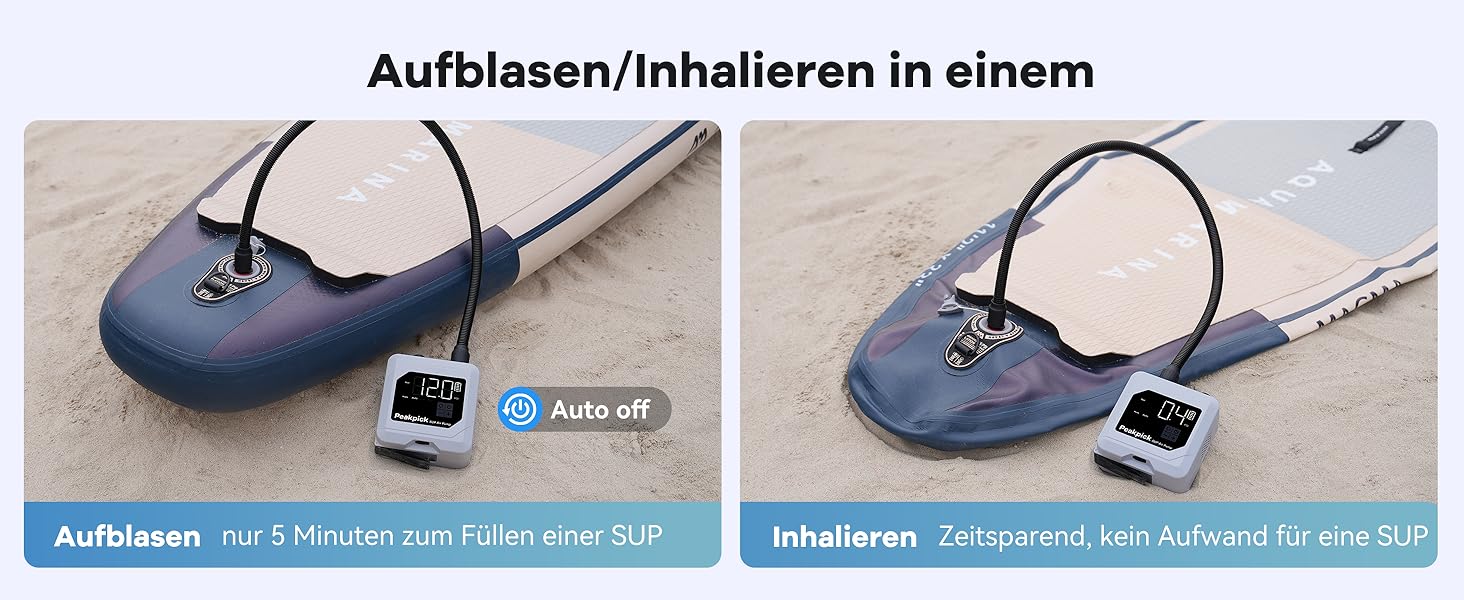 Електрична SUP-насос Peakpick 20PSI з акумулятором, для SUP, серфінгу, наметів, матраців. Швидке надування та здування, автовимкнення, сірий