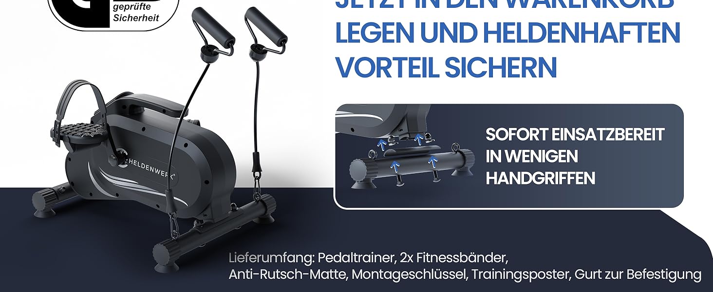 Тренажер для ніг та рук HELDENWERK Pedaltrainer PRO Set — домашній велотренажер для літніх людей та реабілітації, безшумний, сертифікований TÜV/GS
