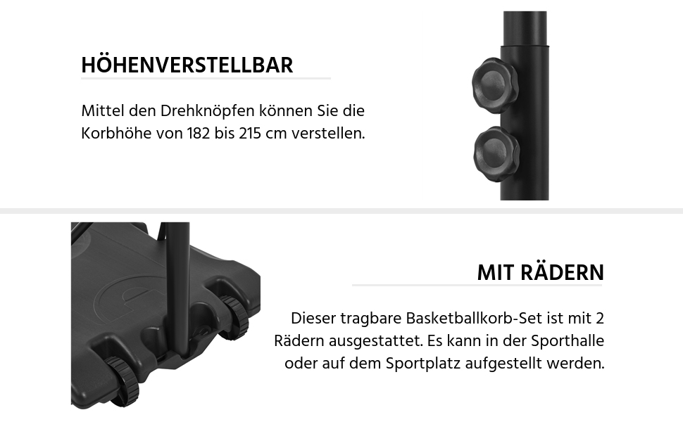 Баскетбольна стійка Yaheetech з регульованою висотою та колесами, портативна підставка для баскетбольної системи, може бути наповнена водою або піском, система кільцевих кілець для приміщення/вулиці, 264 см до максимум 75 символів.