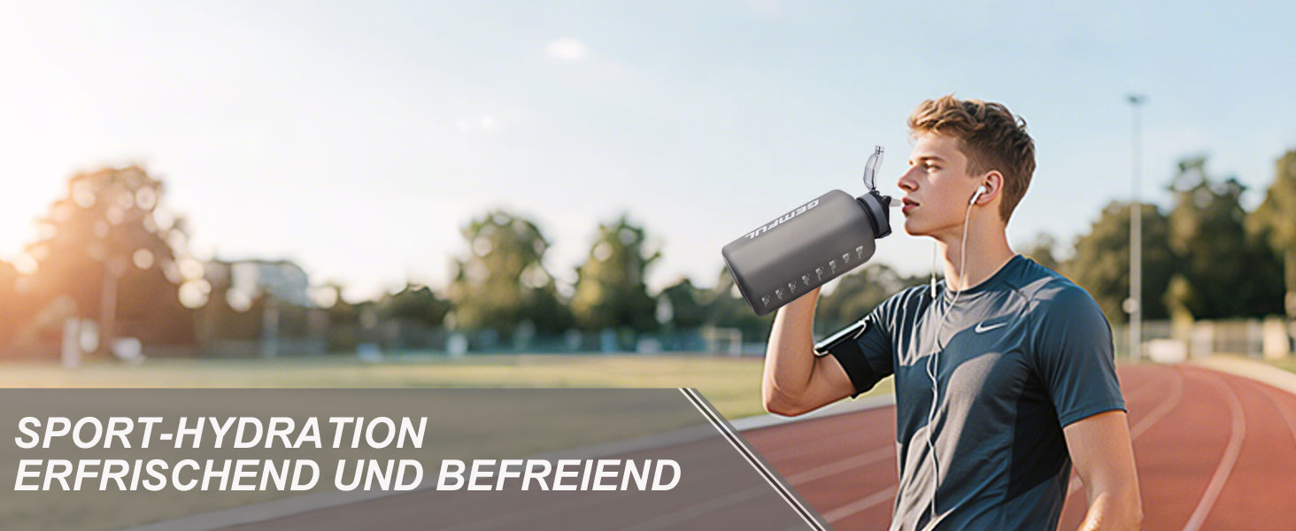 Фляга для води GEMFUL 2.2 л з трубочкою, велика спортивна пляшка з маркуванням часу, BPA-free, для фітнесу, велосипеду, активного відпочинку та роботи (Сіра)