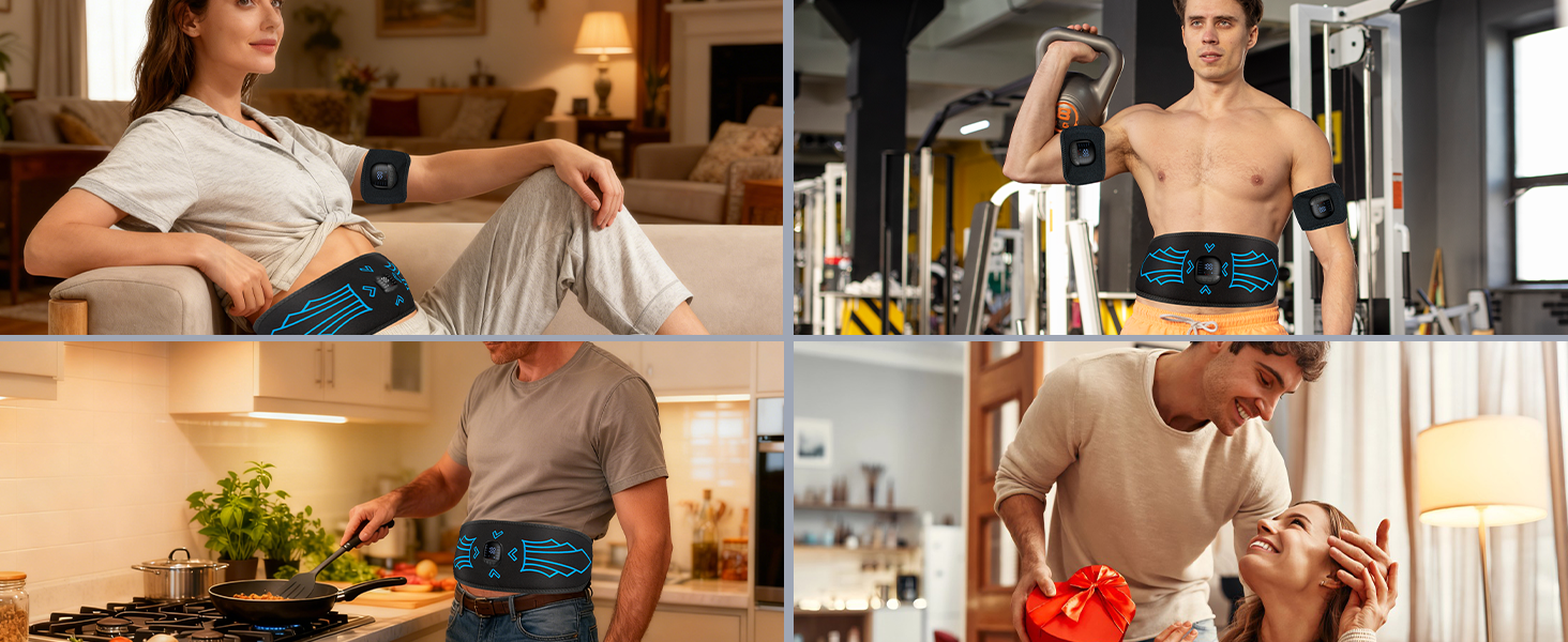 EMS тренажер для пресу, електричний з 10 режимів та 30 інтенсивностями, пристрій для тренувань EMS, зарядка Type-C, для формування м'язів пресу, показник витрати калорій