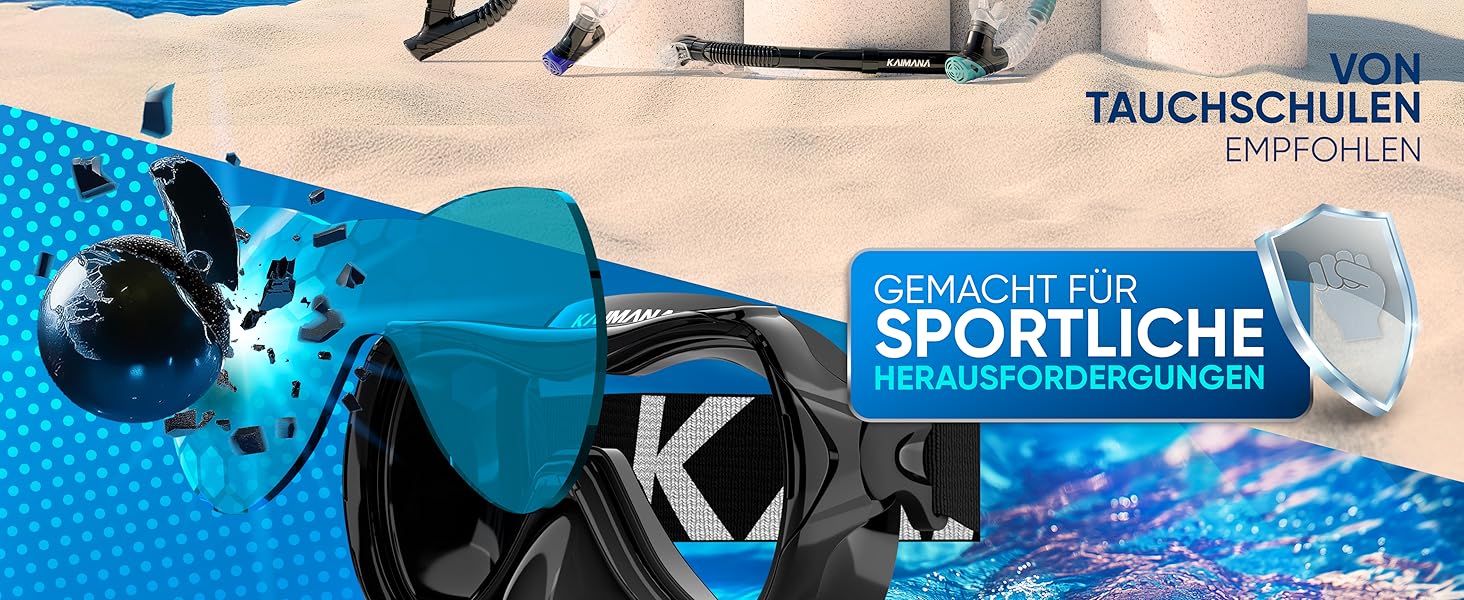 Набір для снорклінгу Kaimana AquaVision Elite для дорослих з сумкою, зручна маска для снорклінгу, альтернатива масці, синій комфортний ремінець