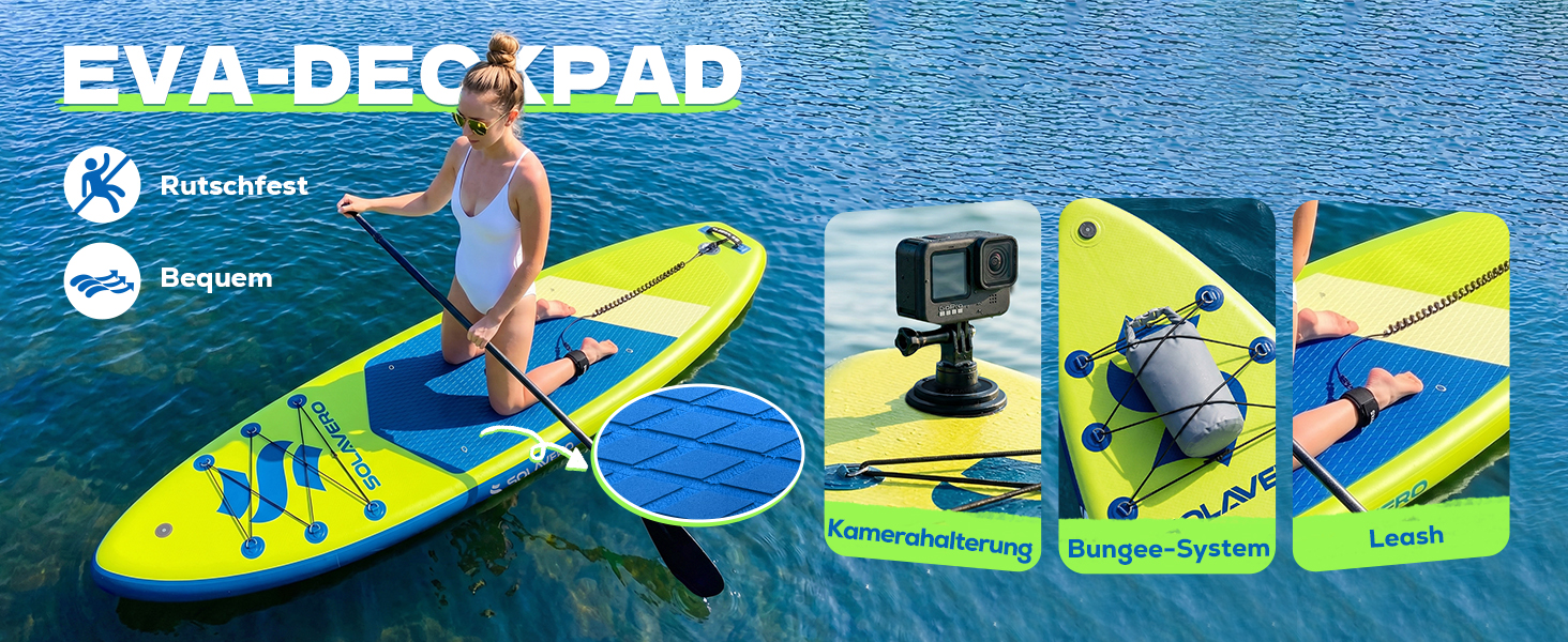 SUP дошка Solavero надувна з веслом та аксесуарами, 323x83x15 см, до 200 кг, блакитно-зелена, для початківців та сім'ї