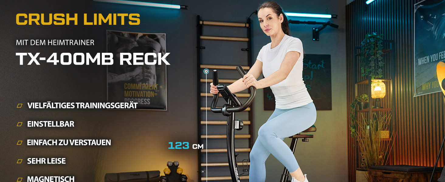 Фітнес-велотренажер TREX SPORT TX-400MB RECK: тихий, з регульованим магнітним опором та LCD-дисплеєм (сірий)