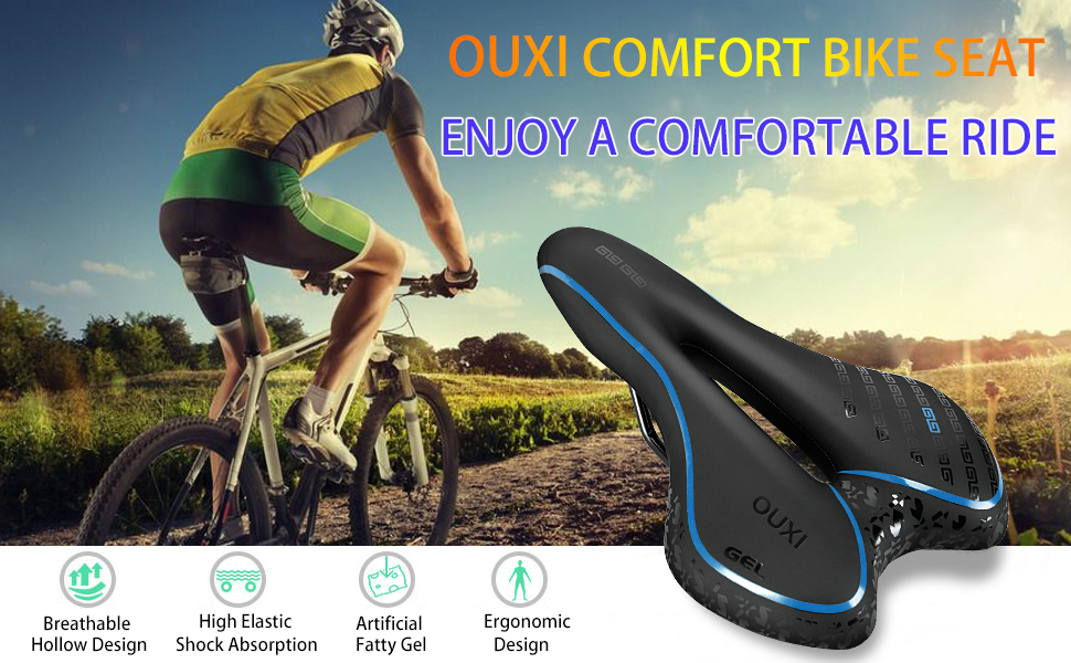 Велосипедне сідло OUXI з гелевою вставкою: комфортне, ергономічне, для чоловіків та жінок, MTB, шосе, гірський велосипед, фітнес-тренажер, міський велосипед, електровелосипед, блакитне