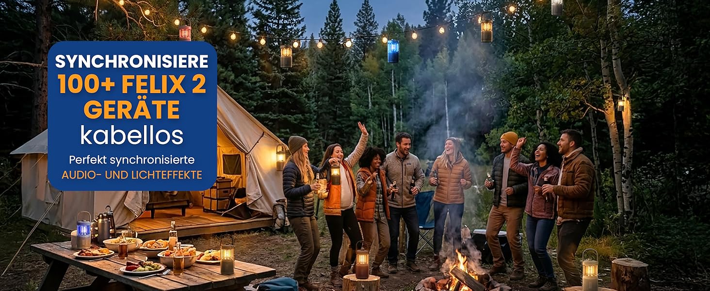 Ліхтар кемпінговий LED Felix 2 з Bluetooth колонкою, акумуляторний, водонепроникний IPX7, 360° освітлення, 20W звук, 24 год роботи, USB, чорний