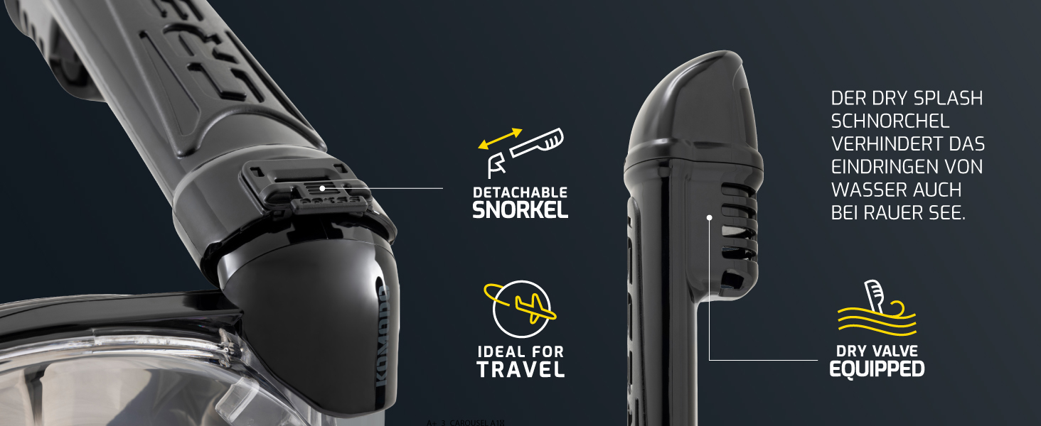 Маска для снорклінгу CRESSI Komodo – повна маска Dry з широким оглядом 180° та боковим загубником. Без запотівання, регульовані ремінці M/L, чорний колір.