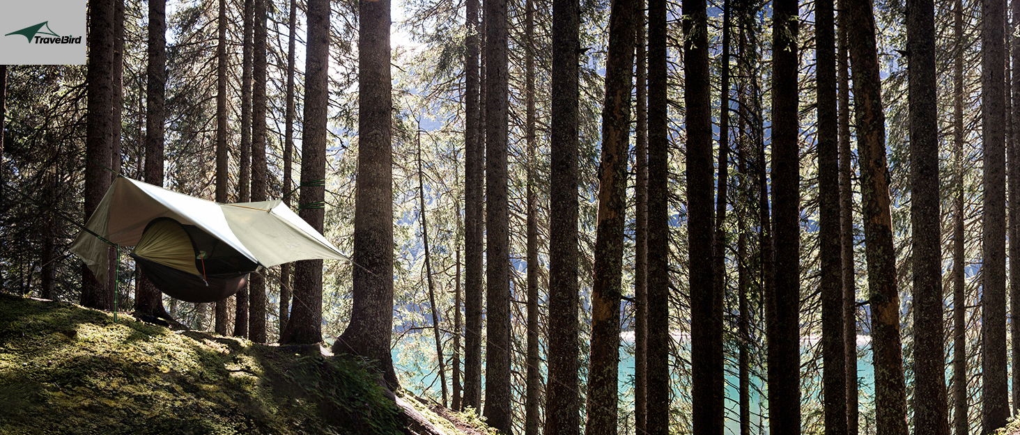 Гамак туристичний Bird Camping з москітною сіткою та відтяжкою, великий для 2 осіб, 290 x 140 см, легкий, для відпочинку на природі, походів, подорожей та рюкзаків, колір: армійний