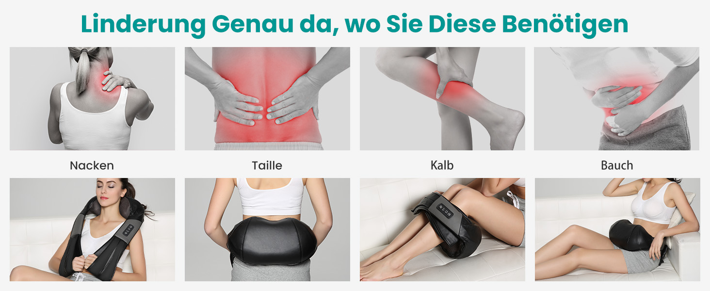 Масажер для шиї та спини Nekteck Shiatsu з підігрівом, електричний 3D масажне подушка для глибокого розминання м'язів плечей, ніг і спини, для зняття болю, для дому, офісу та авто, чорний