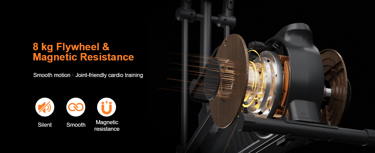Еліптичний тренажер Aeriflo M100 для дому: маховик 8 кг, підтримка Kinomap, довжина кроку 42 см, пульсометр, магнітна система гальмування, до 150 кг
