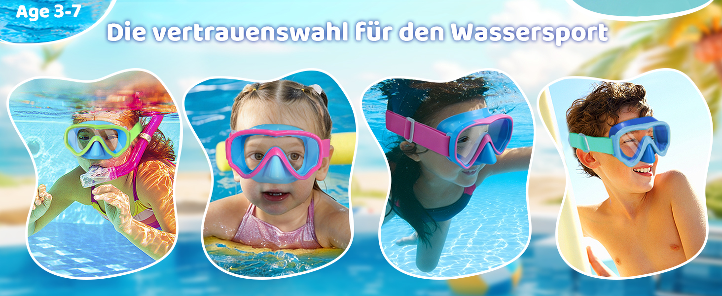 Дитячі маски для снорклінгу Vvinca з регульованим ремінцем, маски для плавання для дітей 3-14 років, хлопчиків та дівчаток, маска для дайвінгу 180° панорама, антизатоплювальна, 1-блакитний+рожевий