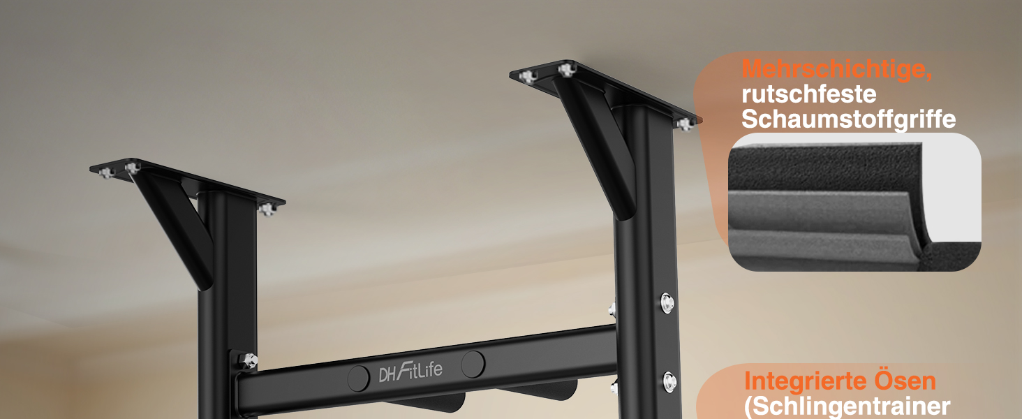 Багатофункціональний турнік для стелі DH FitLife 4в1 до 300кг, підтягувальний брус з 8 антиковзаючими ручками та кріпленнями для боксерської груші та петель