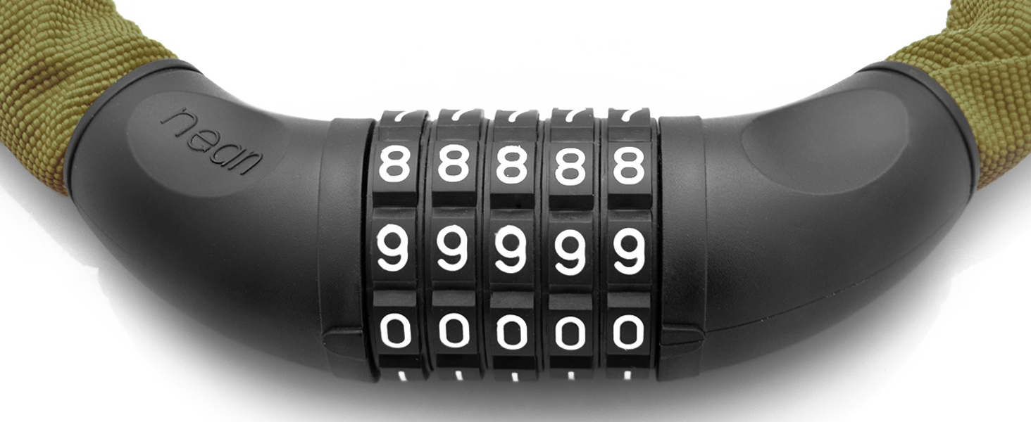 Велосипедне замкове обладнання Nean: ланцюговий замок з кодом, 6 мм, 900 мм, зелений