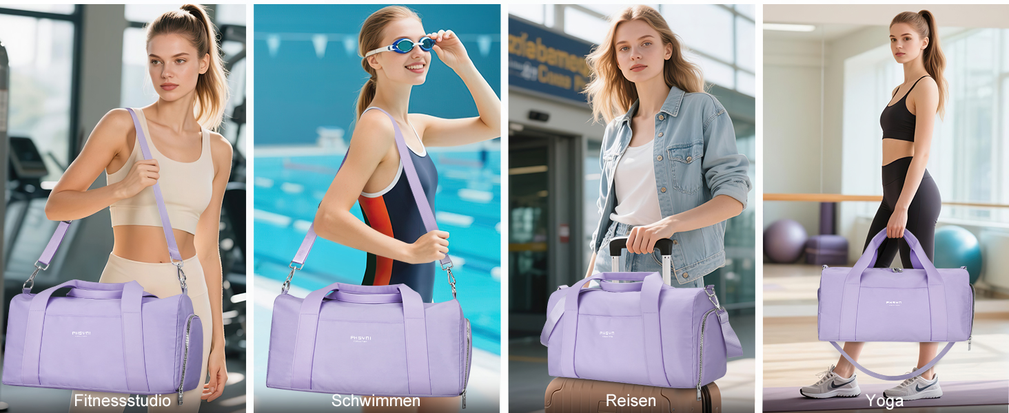 Спортивна сумка 16 дюймів для жінок та дітей з відділенням для взуття та водонепроникним розділенням. Підходить для фітнесу, танців, плавання та подорожей, фіолетового кольору.