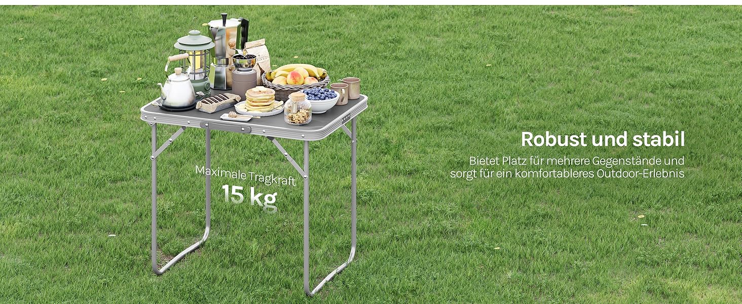 Складаний туристичний стіл Woltu для пікніка, відпочинку на природі та в саду, 70x50x60 см (алюміній + MDF)