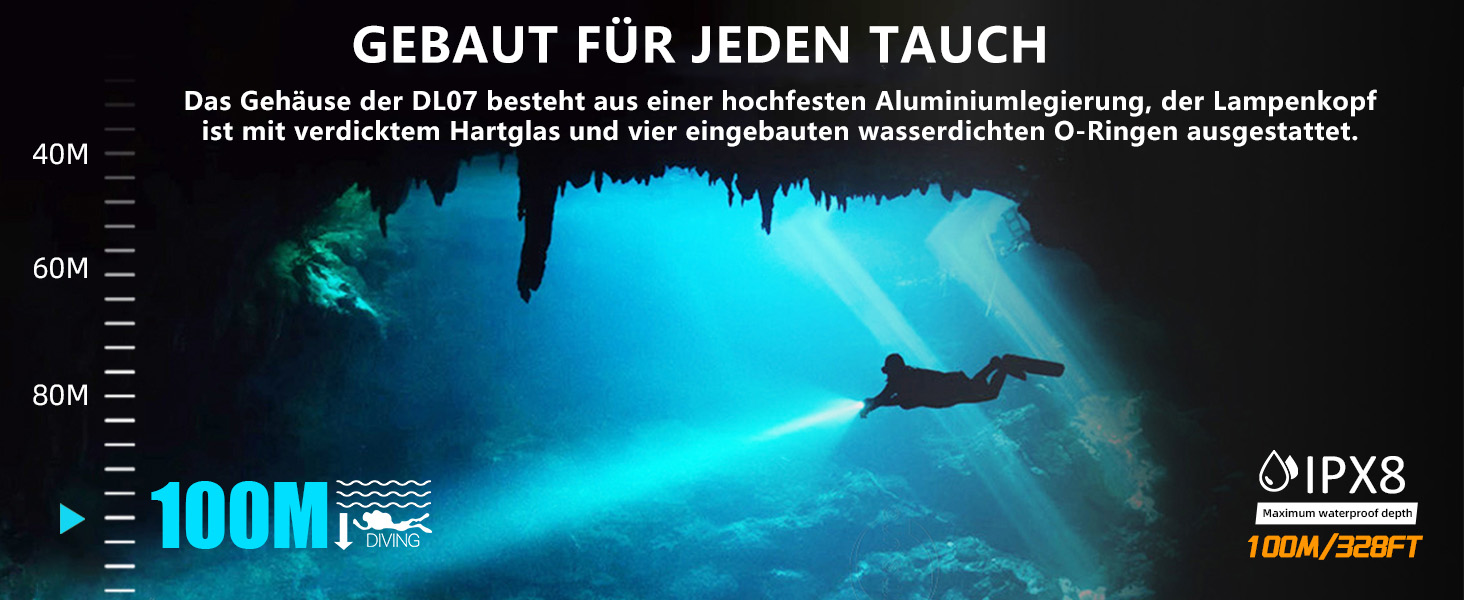 Ліхтар під водою Wurkkos DL07: 3000 люмен, 100 метрів, USB, з UV/Red світлом
