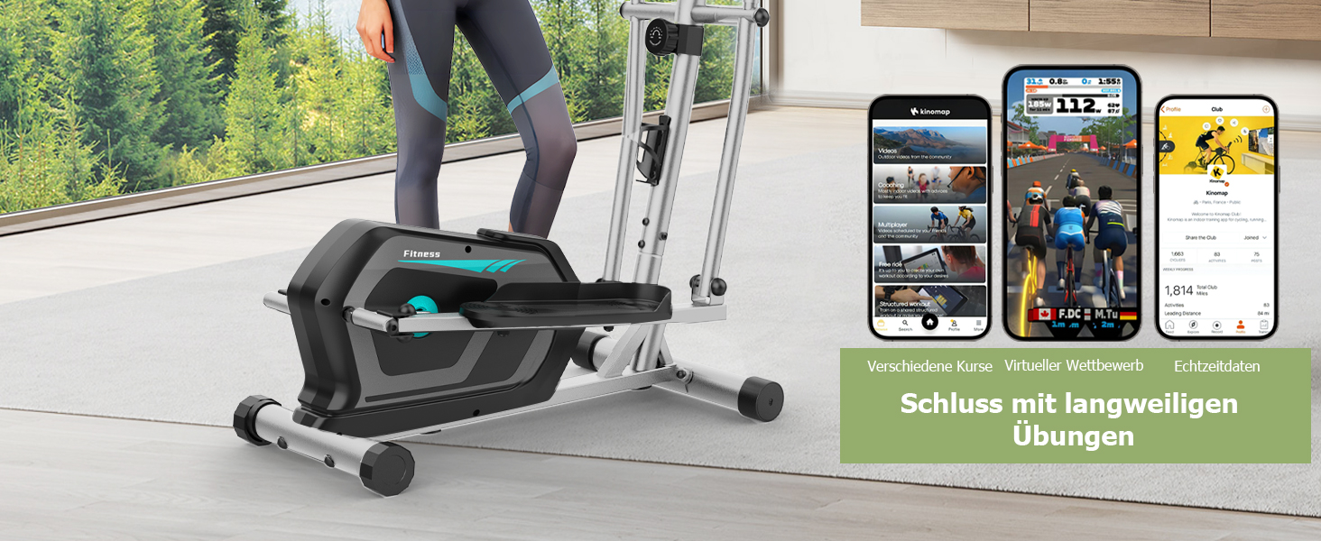 Еліптичний тренажер Neezee для дому з Bluetooth, 16 рівнів опору, 6 кг маховиком, LCD-монітором, датчиком пульсу та тримачем для пляшок (срібний)