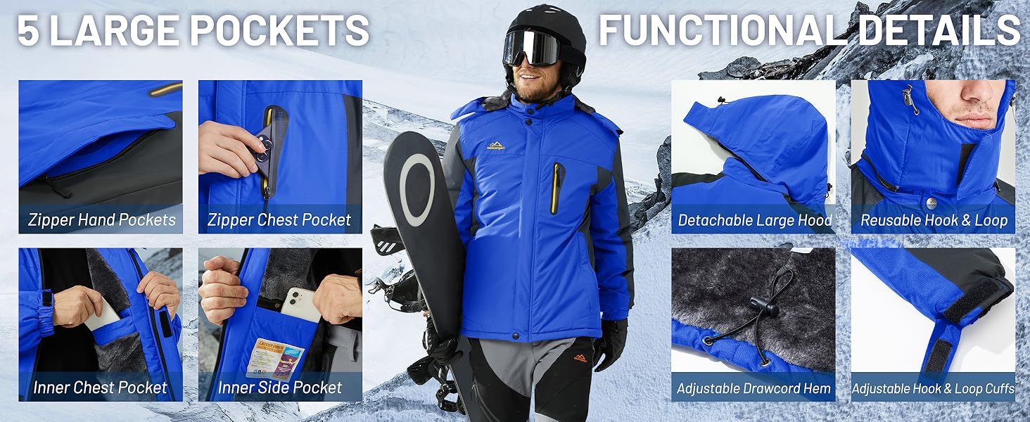 Чоловіча флісова куртка MAGCOMSEN на зиму: тепла, водонепроникна, з капюшоном для туризму та кемпінгу (чорний, L)