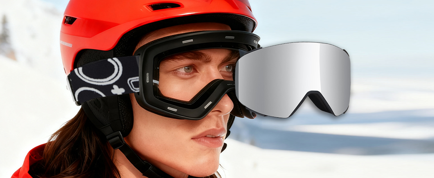 Скі-маска VCOROS YH693C з магнітною OTG, захист від УФ, проти запотівання, REVO покриття, регульований ремінь, сноуборд маска для катання на лижах 02-Срібло/Білий (VLT13%)