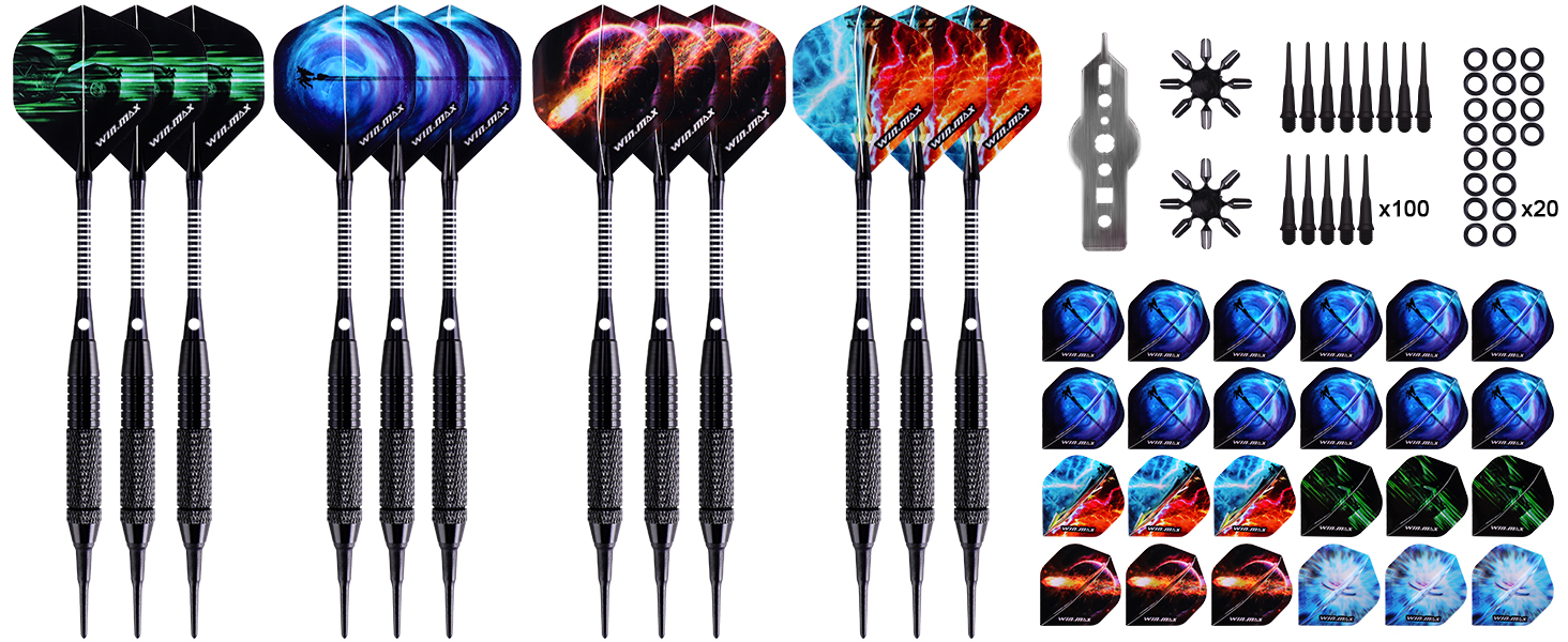 ВИГРАТИ. Набір MAX Soft Darts 12 шт., професійний дартс 18 г, чорний