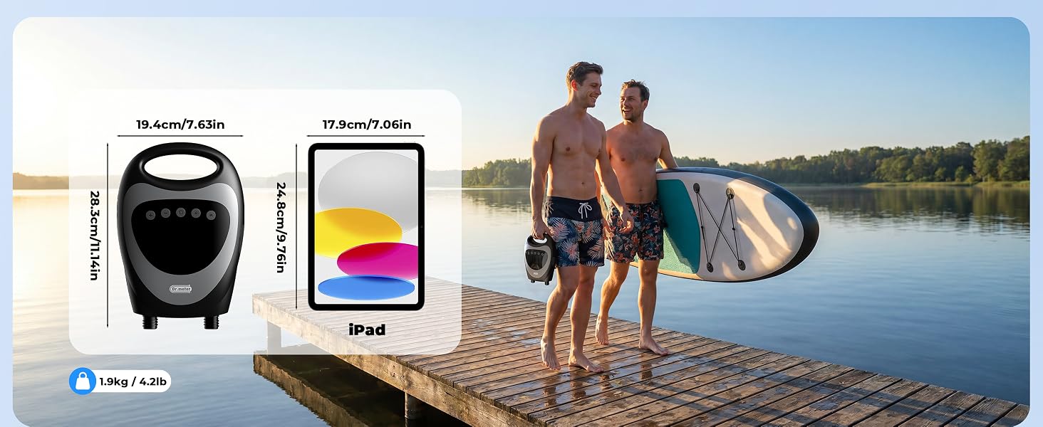 Насос електричний для SUP дощок Dr.meter 20 PSI з акумулятором 5200mAh, LED підсвіткою, для каяків, човнів, кайтсерфінгу