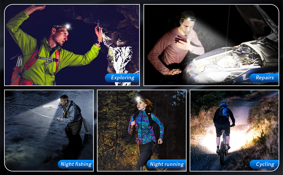Кепковий ліхтар LED, 1300 люмен, 7 режимів, водонепроникний IP55, для кемпінгу, бігу, риболовлі, туризму та outdoor-роботи
