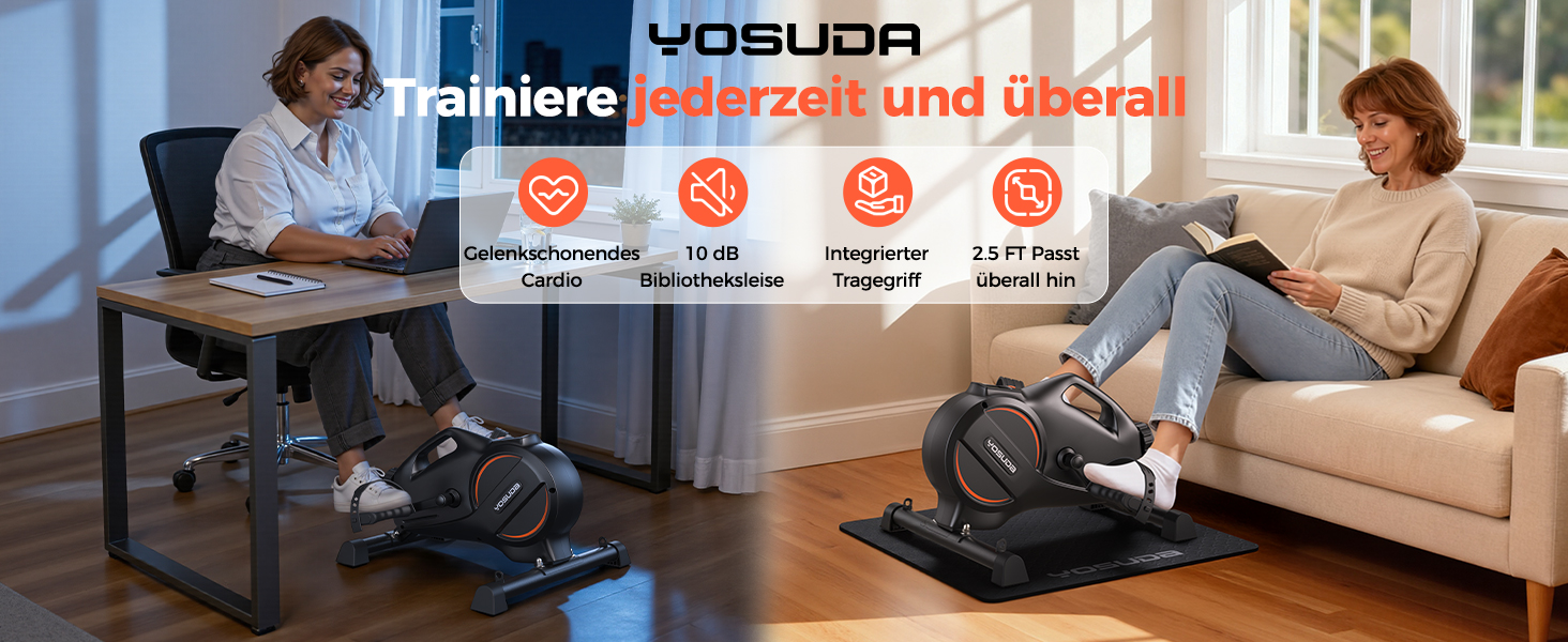 YOSUDA Pedaltrainer PRO: тренажер для ніг та рук для дому з регулюванням опору, 16 рівнів, нековзна поверхня