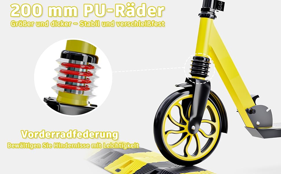 Дитячий трюковий самокат PHOEROS для дітей та дорослих, 6-12 років, складний, з амортизацією, жовтий