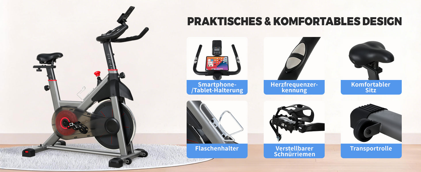 Велотренажер Heimtrainer S100 з регульованим опором, LED-дисплеєм, датчиком пульсу та тримачем для смартфона/планшета