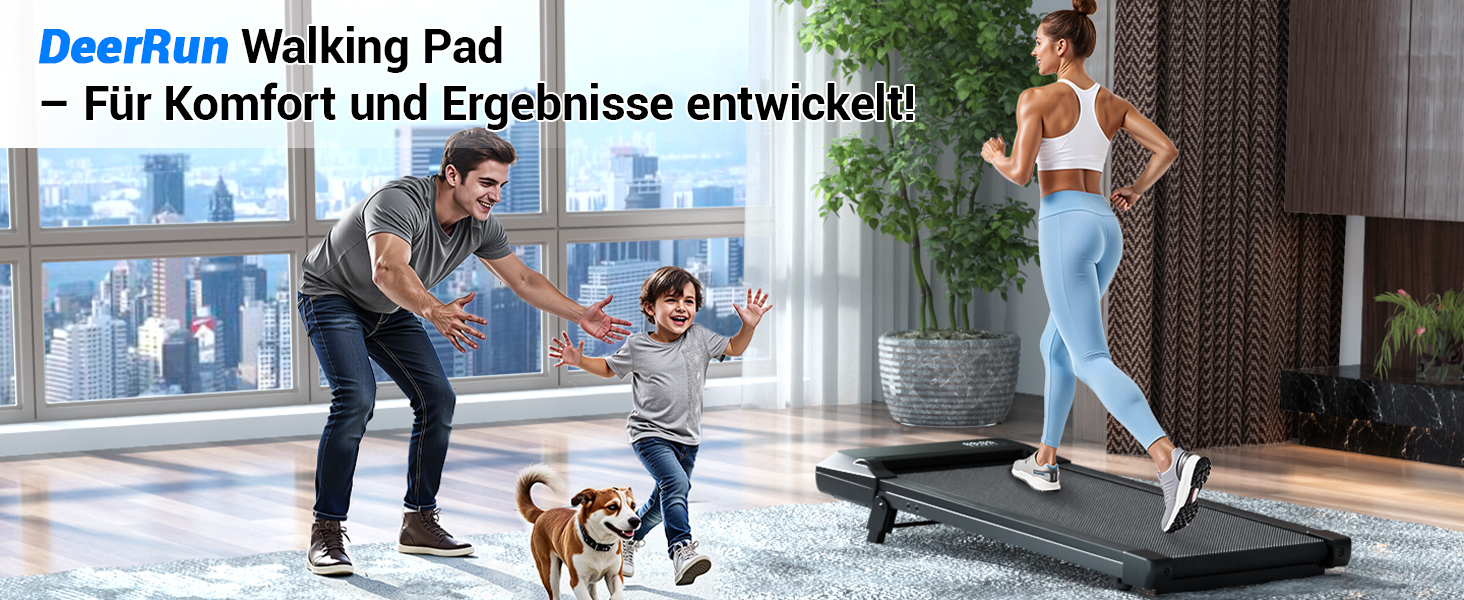 Бігова доріжка DeerRun Walking Pad під стіл з ухилом 6%, для дому та офісу, компактна, з додатком, пультом та LED-дисплеєм, до 136 кг, чорна глянцева