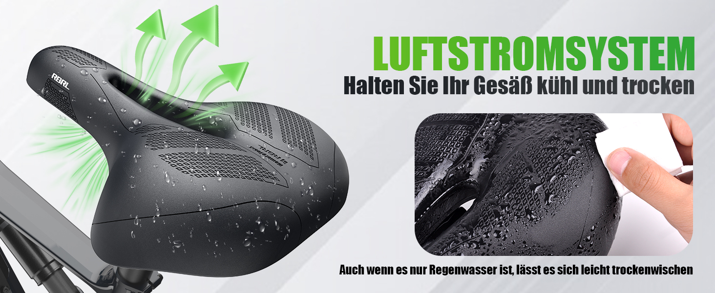 Велосипедне сідло RBRL – Комфортне широке сідло з піною Memory Foam та подвійною амортизацією, водонепроникне, для MTB, BMX, шосе та трекінгу, ергономічне