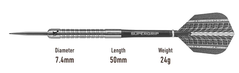 Дротики Harrows Supergrip 22 г, сталевий наконечник, для дартсу