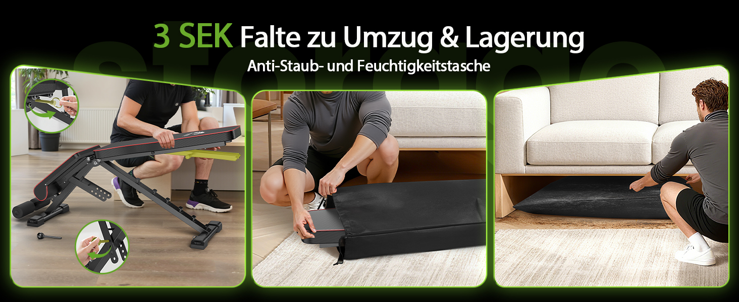 Регульована багатофункціональна лава для гантелей Dskeuzeew, складана фітнес-лава з еластичними стрічками та сумкою для зберігання, 7 положень нахилу спинки, максимальне навантаження 300 кг, чорна