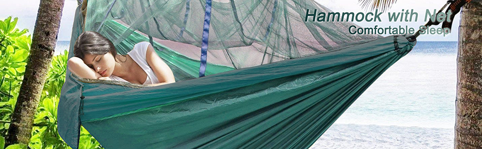 Гамак Sendowtek Outdoor з москітною сіткою, 290 x 140 см, нейлон парашутного типу, вантажопідйомність 300 кг, ультралегкий гамак для подорожей, кемпінгу, балкону, патіо, саду (армійний зелений)