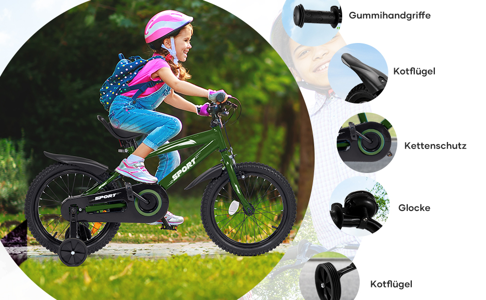 Дитячий велосипед BODIOO 14 дюймів: надійний велосипед для хлопчиків та дівчаток з додатковими колесами, регульованим сидінням та гальмами