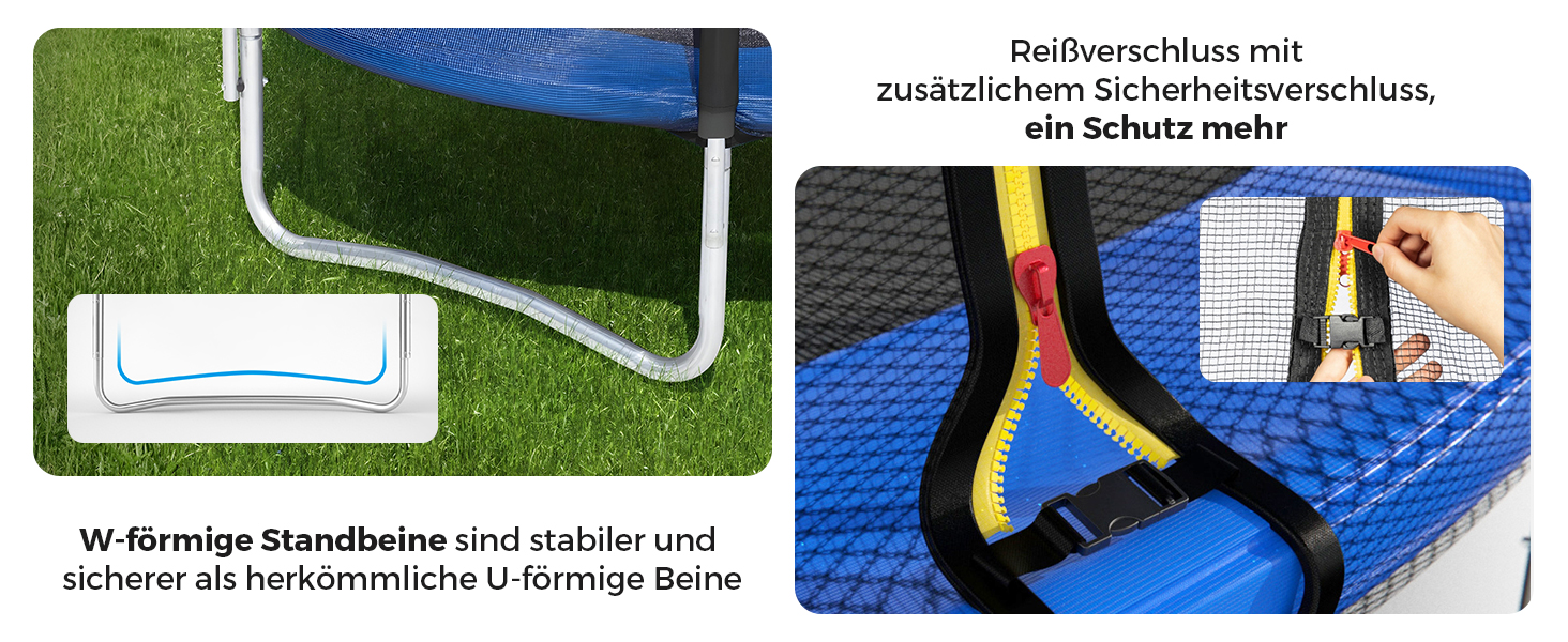 Батут Sekey Outdoor 244/305/366 см - сертифікований TÜV Rheinland GS, дитячий, для саду, з безпечним мотузковим драбиною, посиленим захисним сіткою та захисним бортиком, блакитний (305 см/10 футів)