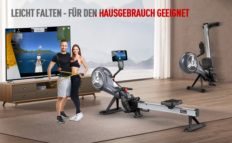 Гребний тренажер JOROTO для дому з подвійним опором (повітряний + магнітний), тихий, складаний, з Bluetooth, максимальне навантаження 150 кг (сірий)