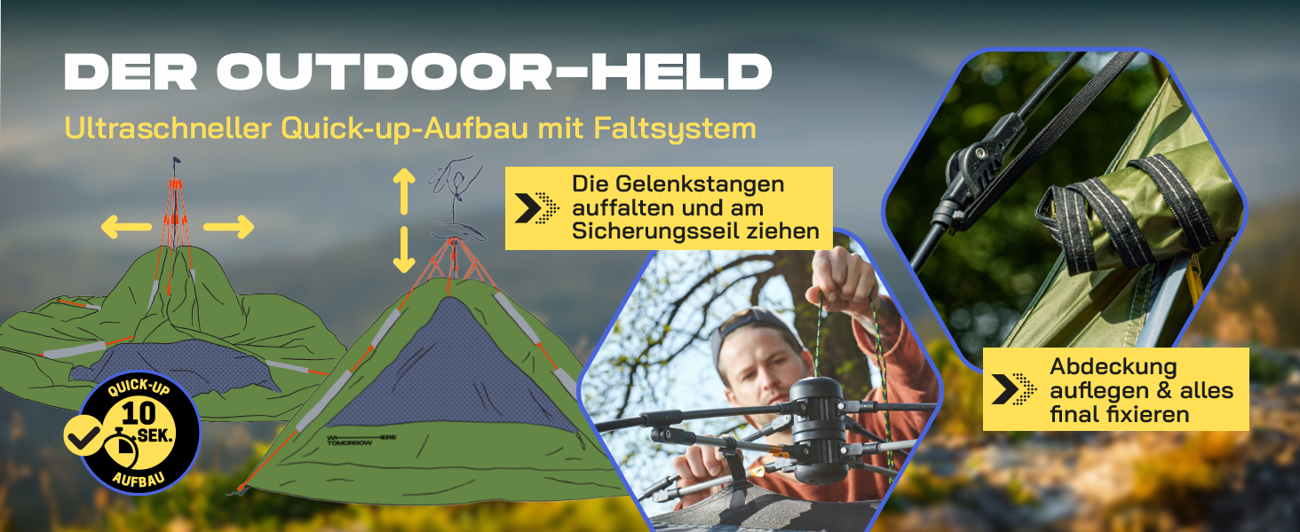 Намет Lumaland Outdoor Kuppelzelt - 2-3 особи, 215x195x120 см, зелений. Ідеальний для кемпінгу, подорожей, фестивалів та трекінгу