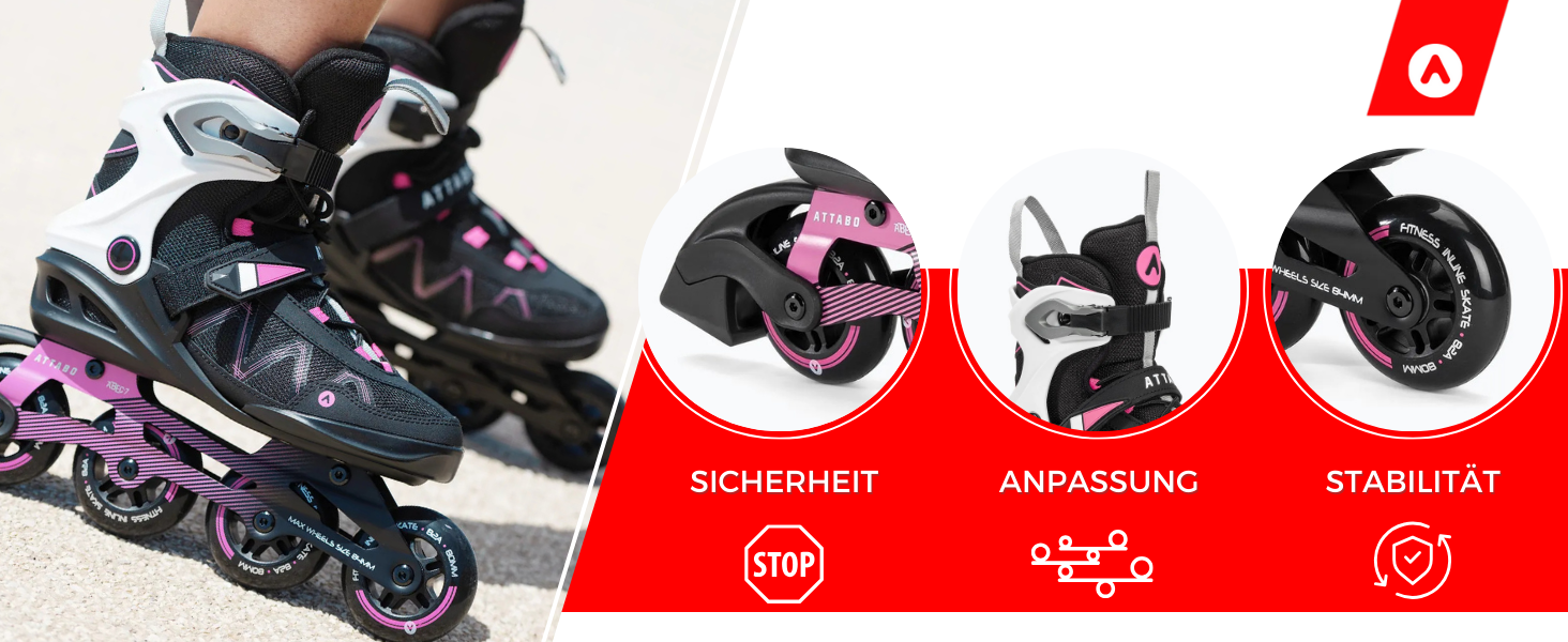 Ковзани жіночі ATTABO Bliss, 37-42 EU, регульовані, з алюмінієвою пластиною та колесами 80 мм, PU-підшипники ABEC-7